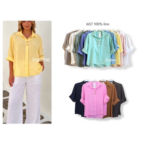 Camicie(D) Genere Camicia Camicia Donna Primavera/Estate Made in Italia Tempo libero Colore Unico Standard Monocromo Lino