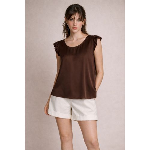 Sleeveless satin top with ruffles