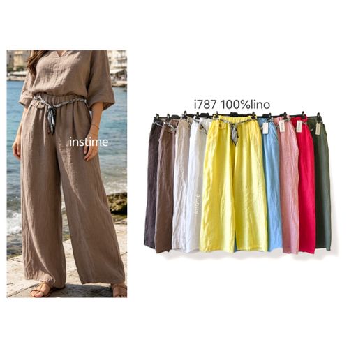 Pantaloni(D) Genere Pantaloni Donna Estate Made in Italia Tempo libero Colore Unico Standard Monocromo Lino