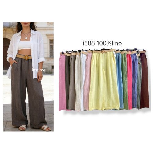 Pantaloni(D) Genere Pantaloni Donna Estate Made in Italia Tempo libero Colore Unico Standard Monocromo Lino