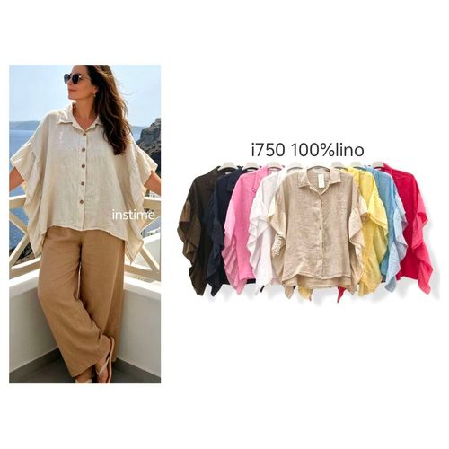 Camicie(D) Genere Camicia Camicia Donna Estate Made in Italia Tempo libero Colore Unico Oversize Monocromo Lino