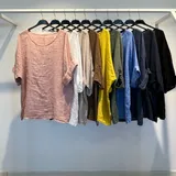 Camicetta Camicia Casual Donna Estate Made in Italia Quotidiano Vari Colori Oversize Monocromo Lino — foto 1