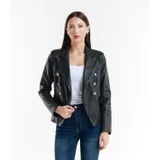 Giacca di Pelle Giacca Donna Quattro stagioni Made in Italia Quotidiano Colore Unico Standard — foto 5