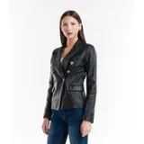 Giacca di Pelle Giacca Donna Quattro stagioni Made in Italia Quotidiano Colore Unico Standard — foto 3