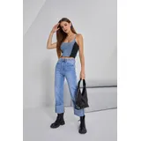 Jeans(D) Genere Jeans Larghi Donna Quattro stagioni Made in Cina Quotidiano Colore Unico Standard — foto 4