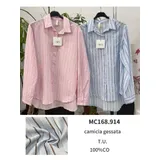 Camicie(D) Genere Camicia Camicia Casual Donna Primavera/Estate Made in Italia Quotidiano Vari Colori Standard Righe Cotone — foto 3