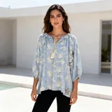 Blusa con coulisse e dettagli in tasselli — foto 3
