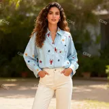 Camicia in viscosa con stampa marina — foto 3