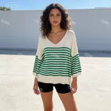 Maglia a righe a collo a V — foto 3