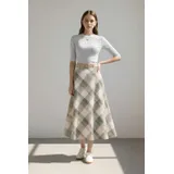 PLAID SUEDE SKIRT, HIGH WAIST WITH BELT, A-LINE, MIDI LENGTH — foto 1