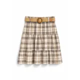 Plaid cotton-blend ruffled skirt with belt — foto 5