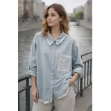 Camicie(D) Genere Camicia Camicia Casual Donna Primavera/Estate Made in Cina Tempo libero Colore Unico Standard Monocromo Jeans — foto 1