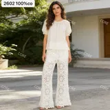 Pantaloni palazzo in pizzo all'uncinetto 100% cotone — foto 1