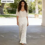 Pantaloni palazzo in pizzo all'uncinetto 100% cotone — foto 3