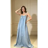 Abito Lungo Tencel con Spalline in Perline — foto 1