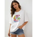 T-Shirt Donna Autunno/Inverno Made in Italia Tempo libero Colore Unico Oversize Stampata — foto 1