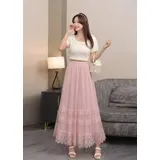 Gonna lunga Donna Primavera/Estate Made in Cina Tempo libero Colore Unico Standard Pizzo Poliestere — foto 1