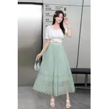 Gonna lunga Donna Primavera/Estate Made in Cina Tempo libero Colore Unico Standard Pizzo Poliestere — foto 4