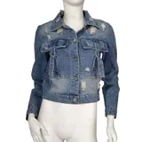 Giacca di Jeans Donna Autunno/Inverno Made in Cina Tempo libero Colore Unico Standard Bottoni,Gancio — foto 1
