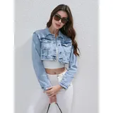 Giacca di Jeans Giacca Donna Quattro stagioni Made in Cina Quotidiano Colore Unico Standard — foto 3