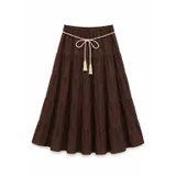 GONNA MIDI A BALZE IN COTONE CON CINTURA CORDA — foto 3