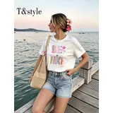 T-Shirt Donna Estate Made in Italia Quotidiano Standard Stampata — foto 1