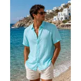 Camicia Uomo Primavera/Estate Made in Italia Quotidiano Standard Monocromo Bottoni — foto 8