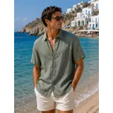 Camicia Uomo Primavera/Estate Made in Italia Quotidiano Standard Monocromo Bottoni — foto 11