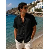 Camicia Uomo Primavera/Estate Made in Italia Quotidiano Standard Monocromo Bottoni — foto 4