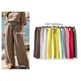 Pantaloni(D) Genere Pantaloni Donna Estate Made in Italia Tempo libero Colore Unico Standard Monocromo Lino — foto 1