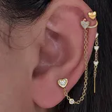 Orecchini Asimmetrici a Catena con Cuori, Zirconi e Ear Cuff — foto 4