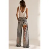 Jeans Larghi Donna Autunno/Inverno Made in Cina Tempo libero Colore Unico Standard Stampata — foto 3